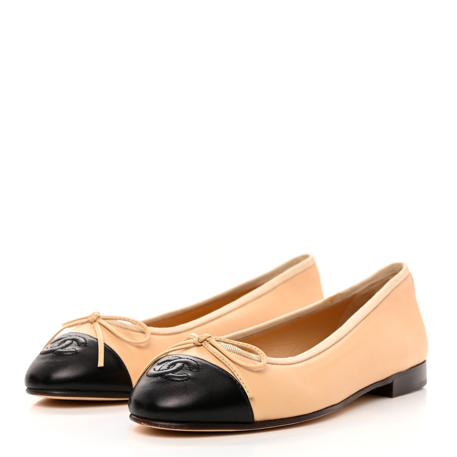 Chanel Lambskin Cap Toe CC Ballerina Flats 36.5 Beige Black 3 of 9