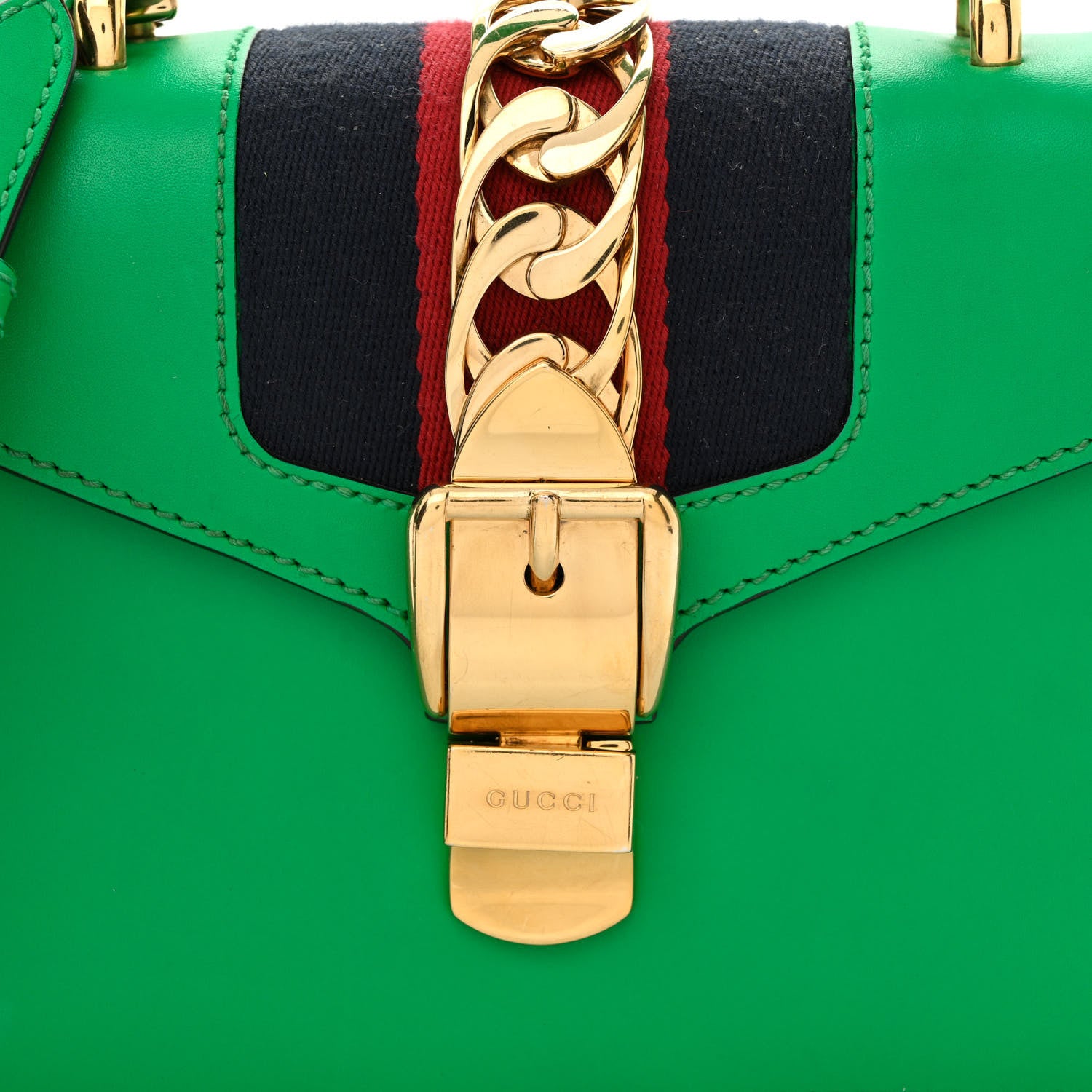 Gucci Vitello Fontanella Web Mini Sylvie Top Handle Bag Synthetic Green Garden 9 of 13