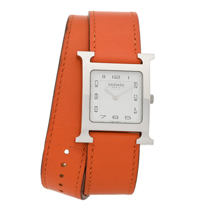 Hermes Stainless Steel Swift 26mm Heure H Hour Double Tour Quartz Watch Orange 1 of 5