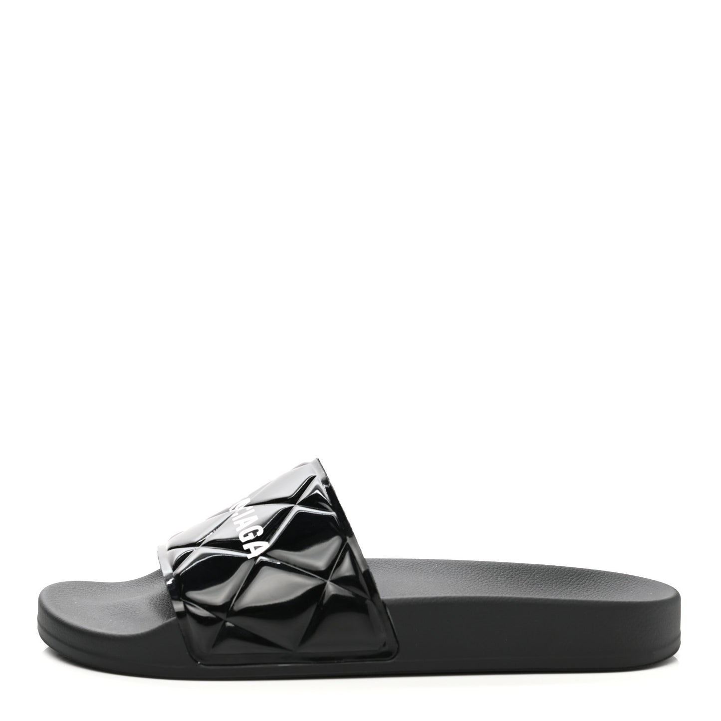 Patent Rubber Logo Womens Pool Slide Sandals 39 Black White
