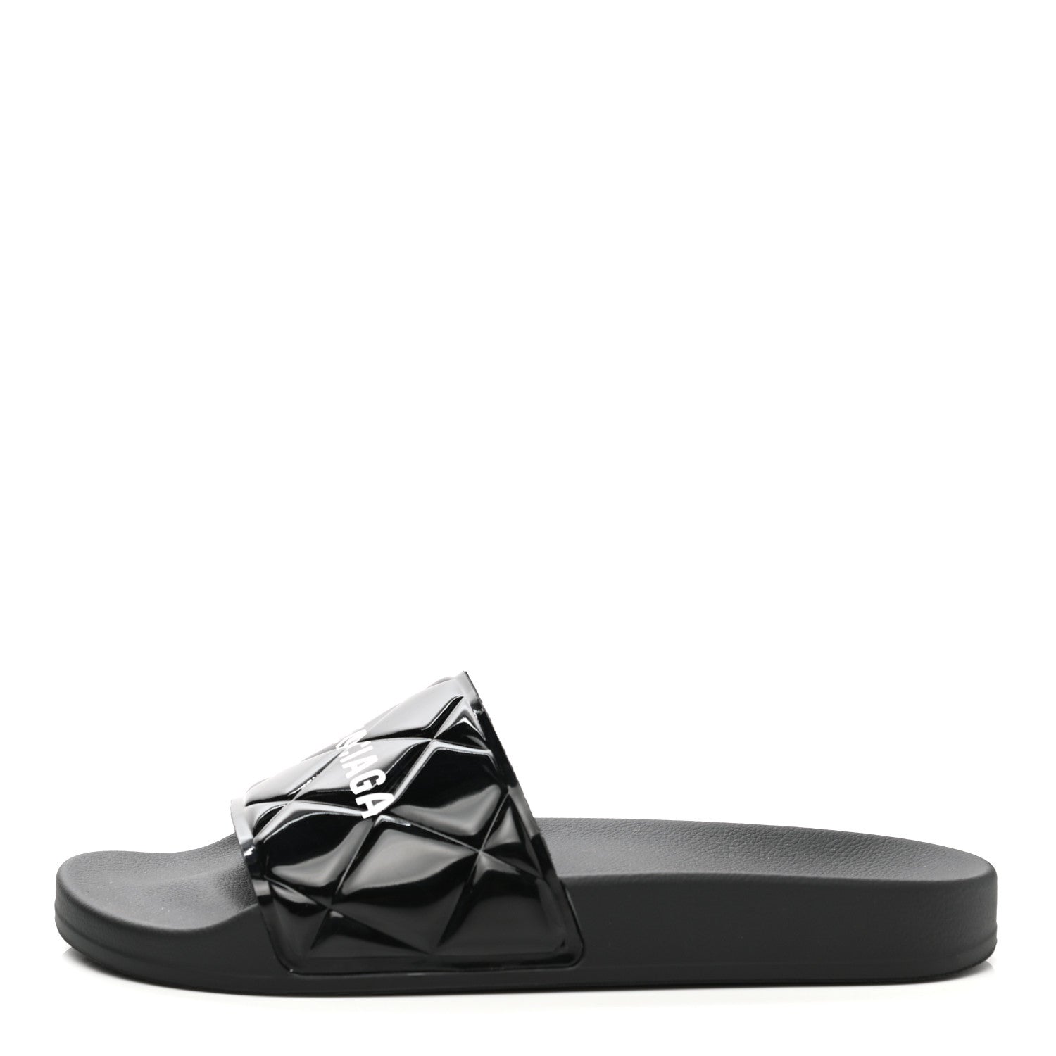 Balenciaga Patent Rubber Logo Womens Pool Slide Sandals 39 Black White 1 of 8