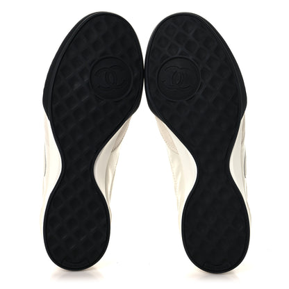 Chanel Shiny Calfskin Suede Quilted CC Logo Sneakers 36.5 White 6 of 9