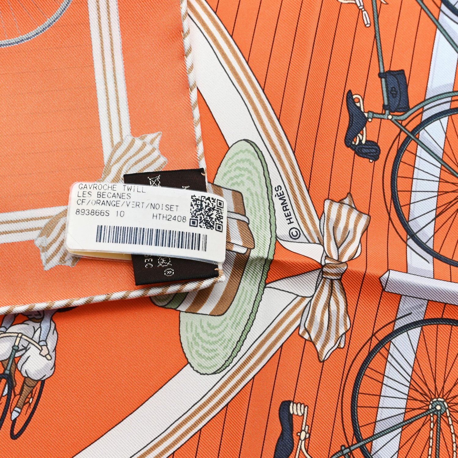 Hermes Silk Les Becanes Scarf 45 Orange Vert Noisette 3 of 3