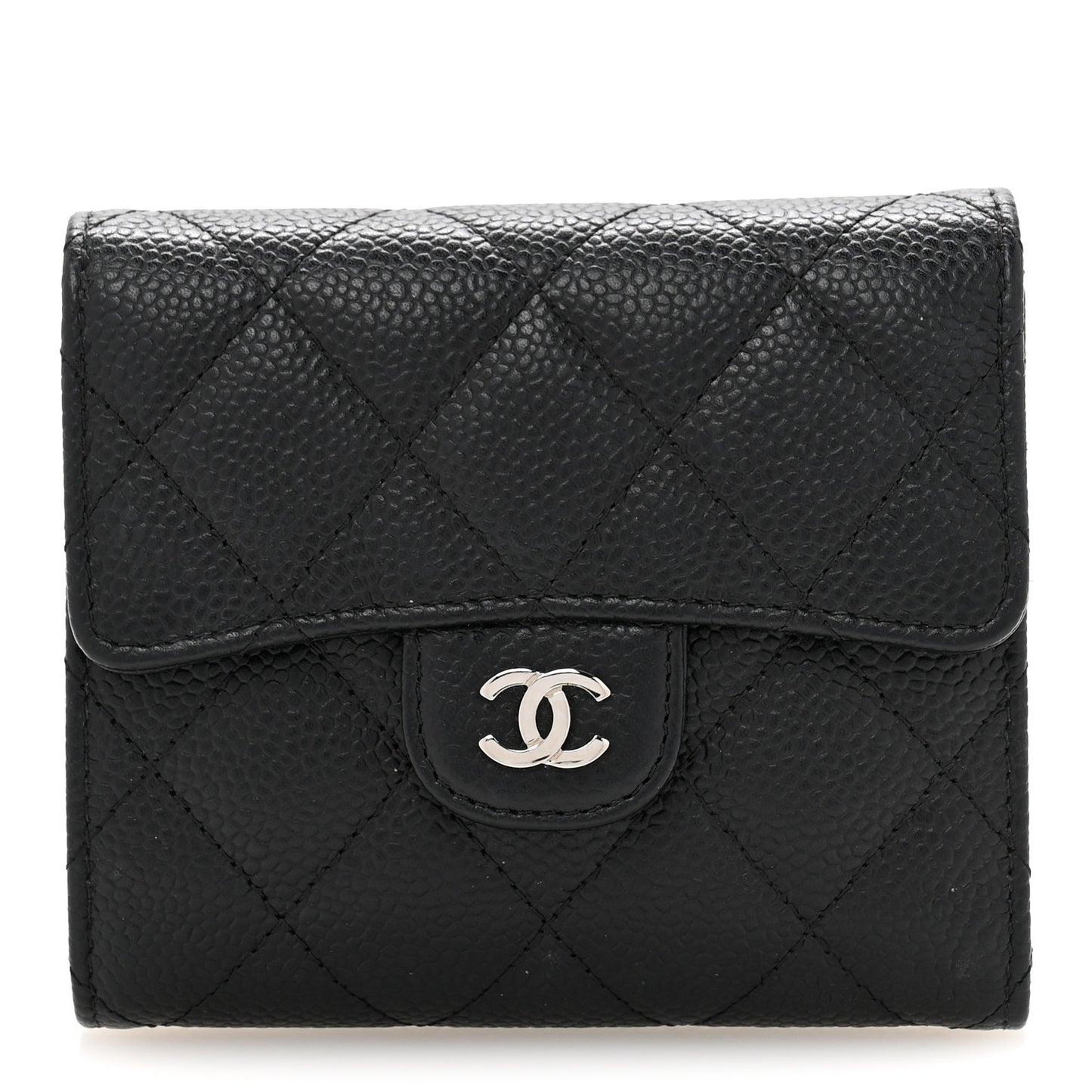 Caviar Quilted Compact Flap Wallet Black