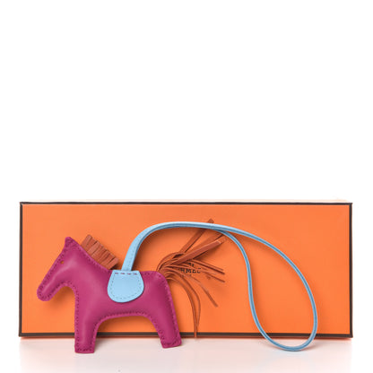 Hermes Milo Lambskin Grigri Rodeo Horse Bag Charm PM Rose Pourpre Cornaline Celeste 4 of 4