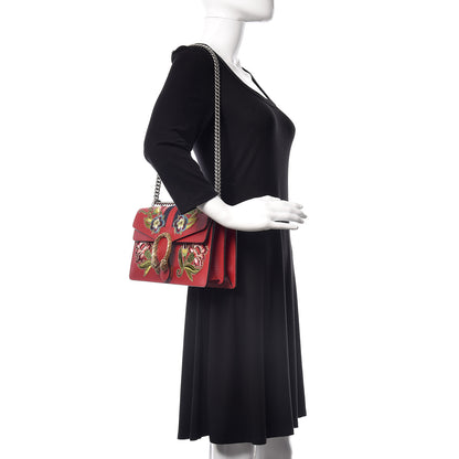 Gucci Calfskin Web Floral Embroidered Small Dionysus Shoulder Bag Hibiscus Red 2 of 9