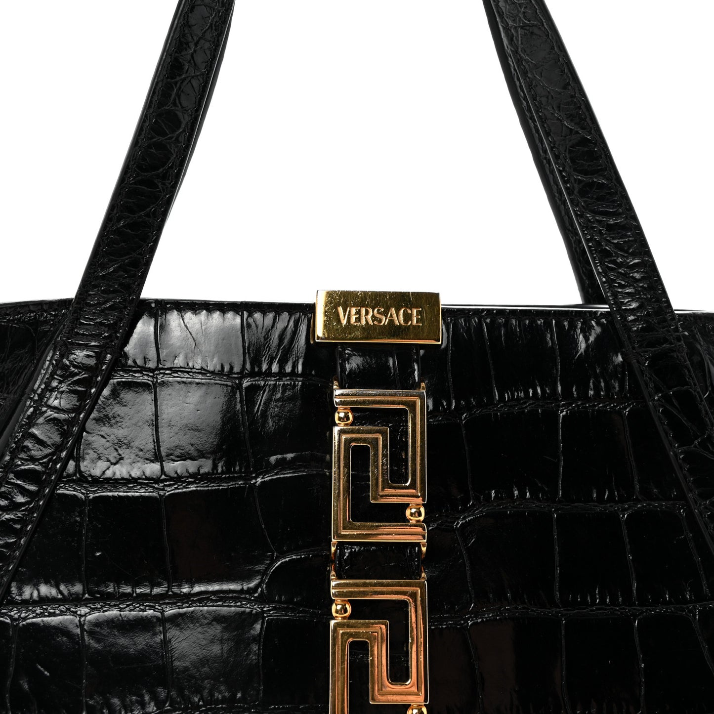 Calfskin Crocodile Embossed Small Greca Goddess Shoulder Bag