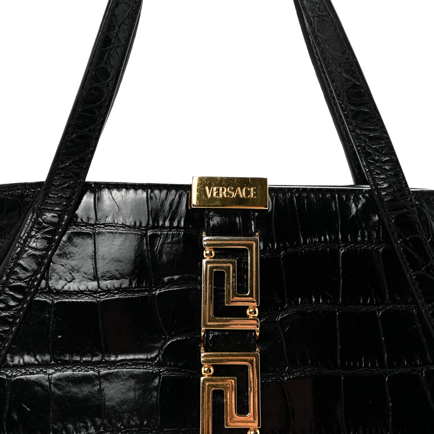 Versace Calfskin Crocodile Embossed Small Greca Goddess Shoulder Bag 7 of 9
