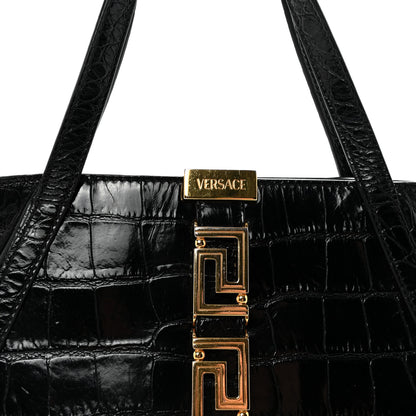 Versace Calfskin Crocodile Embossed Small Greca Goddess Shoulder Bag 7 of 9