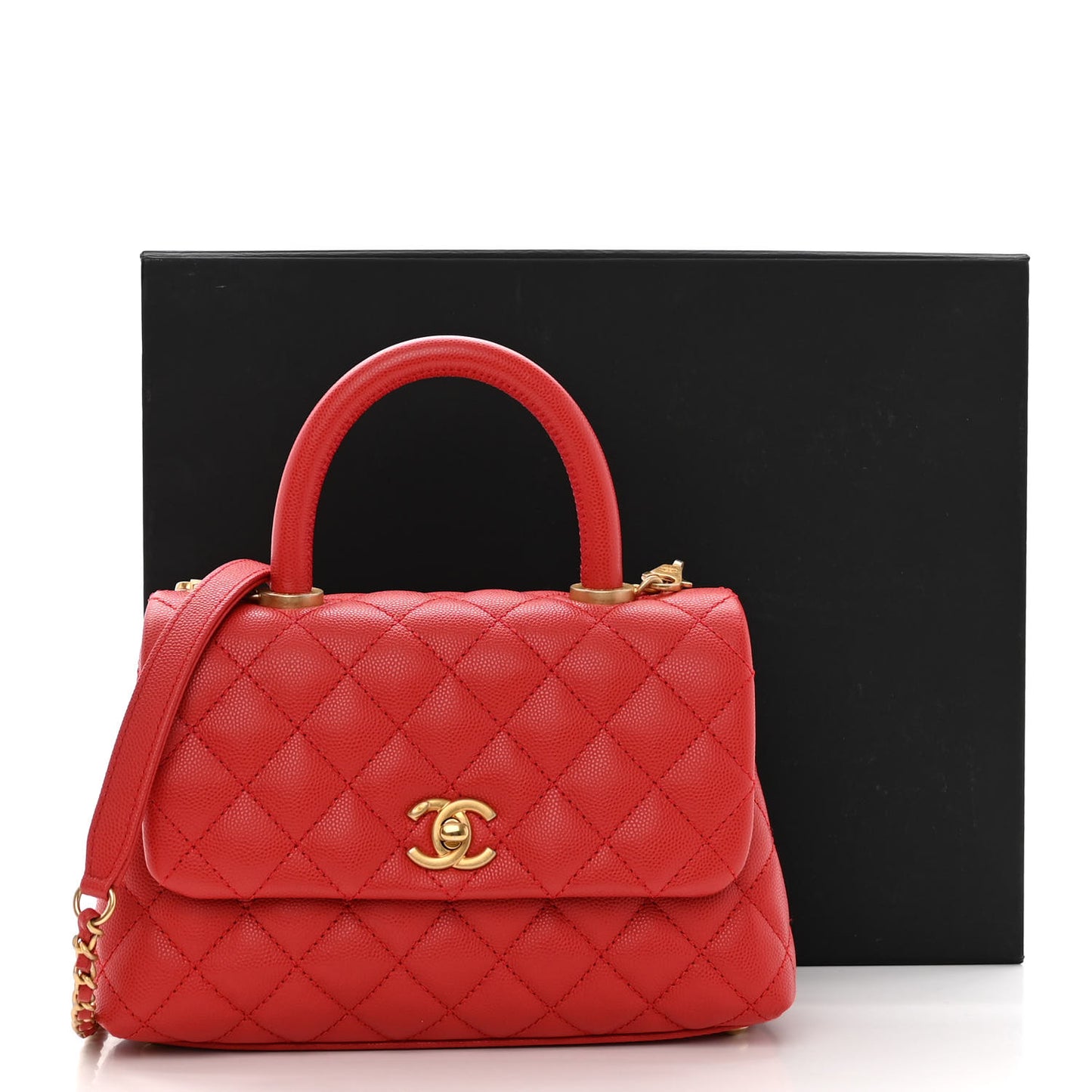 Caviar Quilted Mini Coco Handle Flap Red