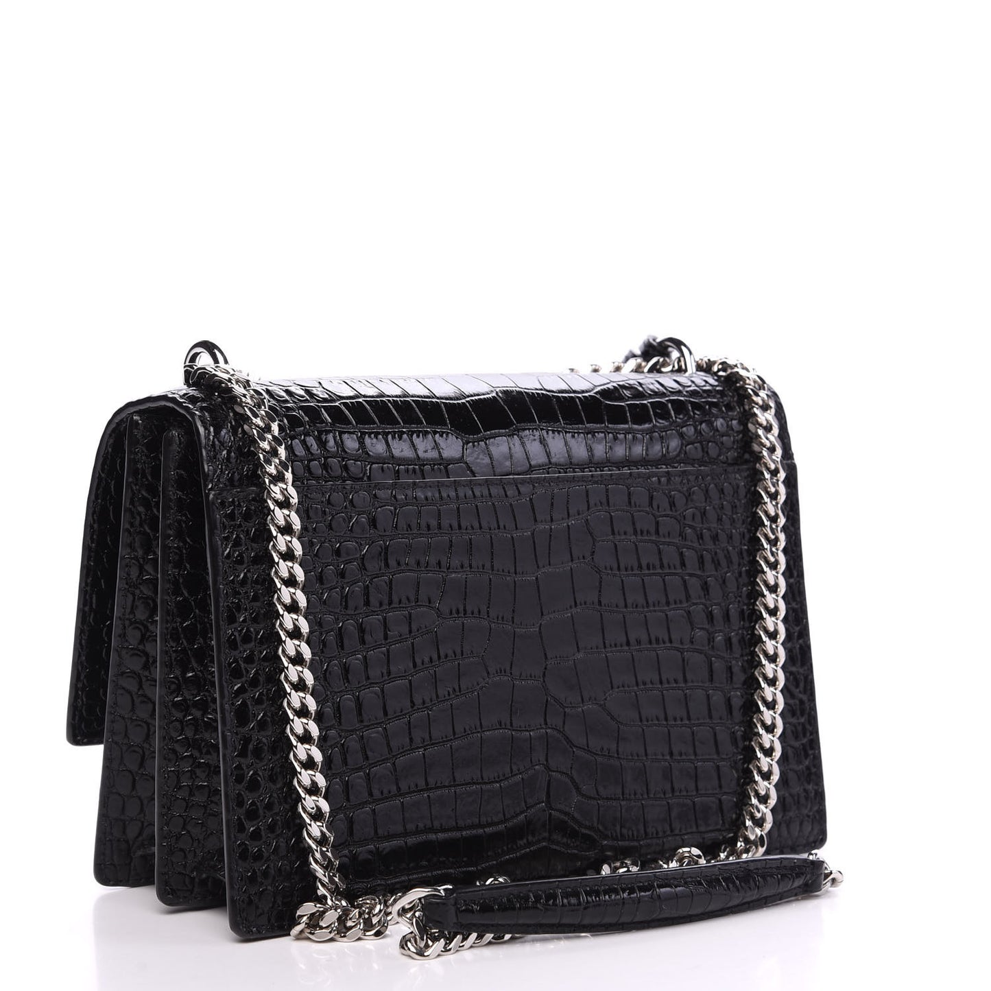 Calfskin Crocodile Embossed Medium Monogram Sunset Black