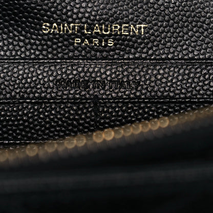 Saint Laurent Grain De Poudre Matelasse Chevron Monogram Chain Wallet Black 6 of 14