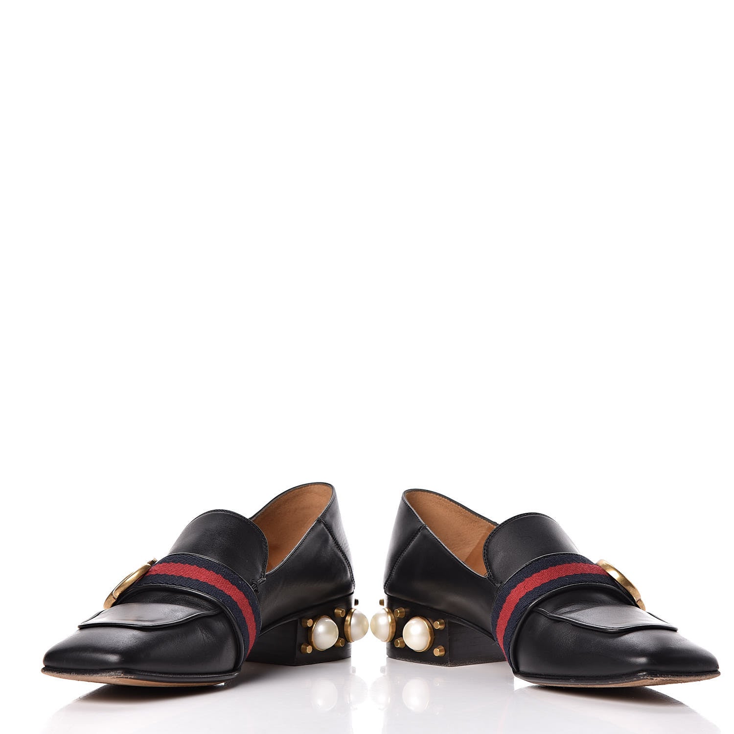 Gucci Betis Glamour Calfskin Web Pearl Embellished Peyton 35mm Loafer Pumps 37 Black 6 of 15