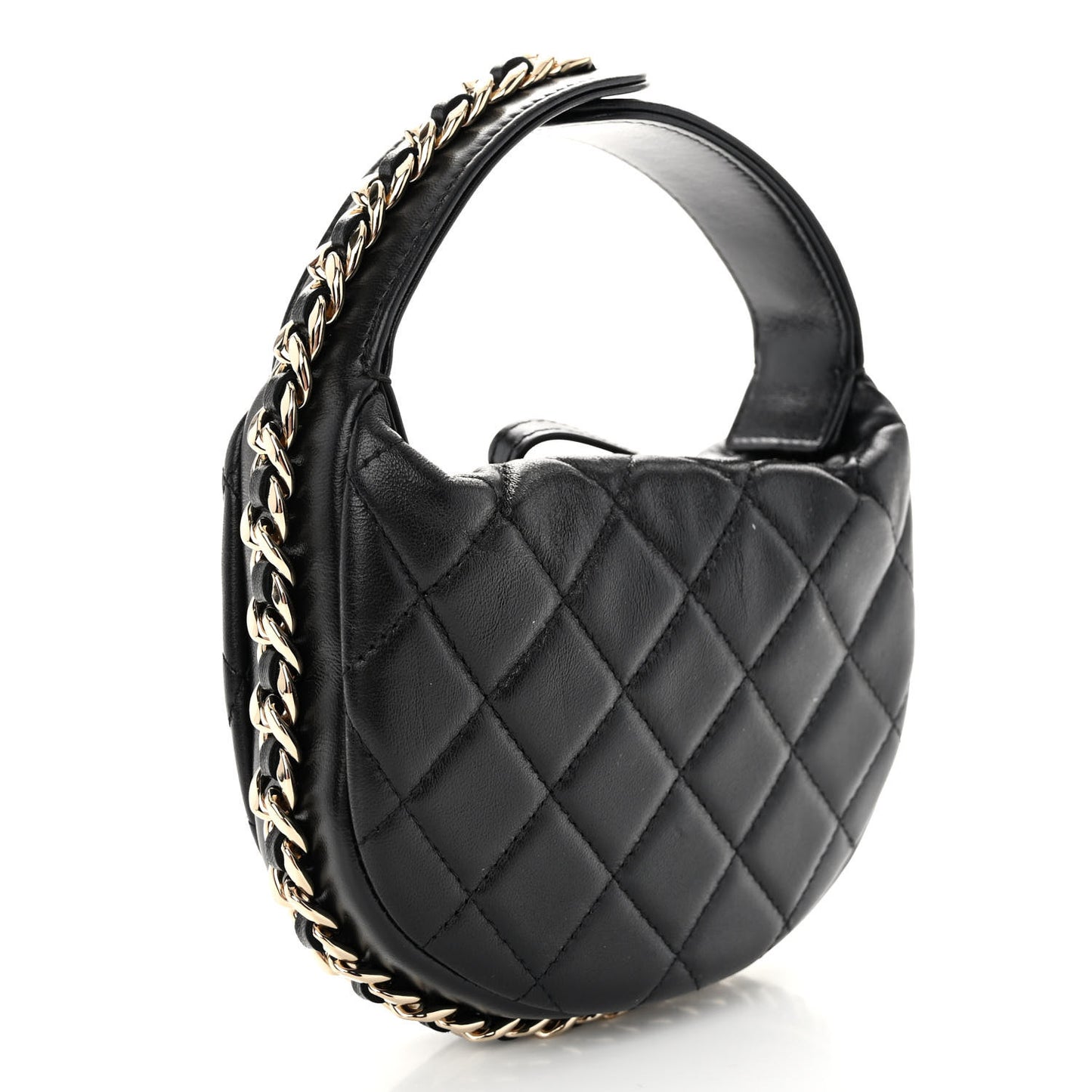 Lambskin Quilted Chain Around Pouch Black