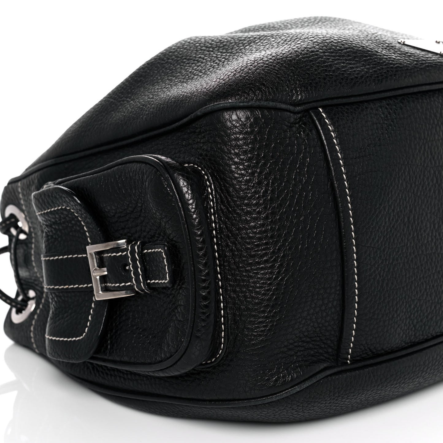 Vitello Daino Drawstring Bucket Black
