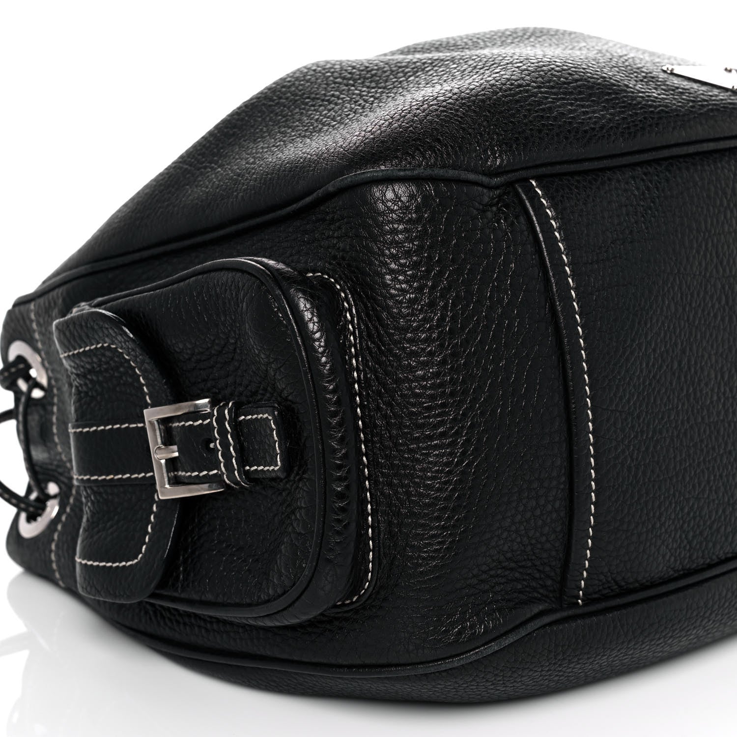 Prada Vitello Daino Drawstring Bucket Black 7 of 9