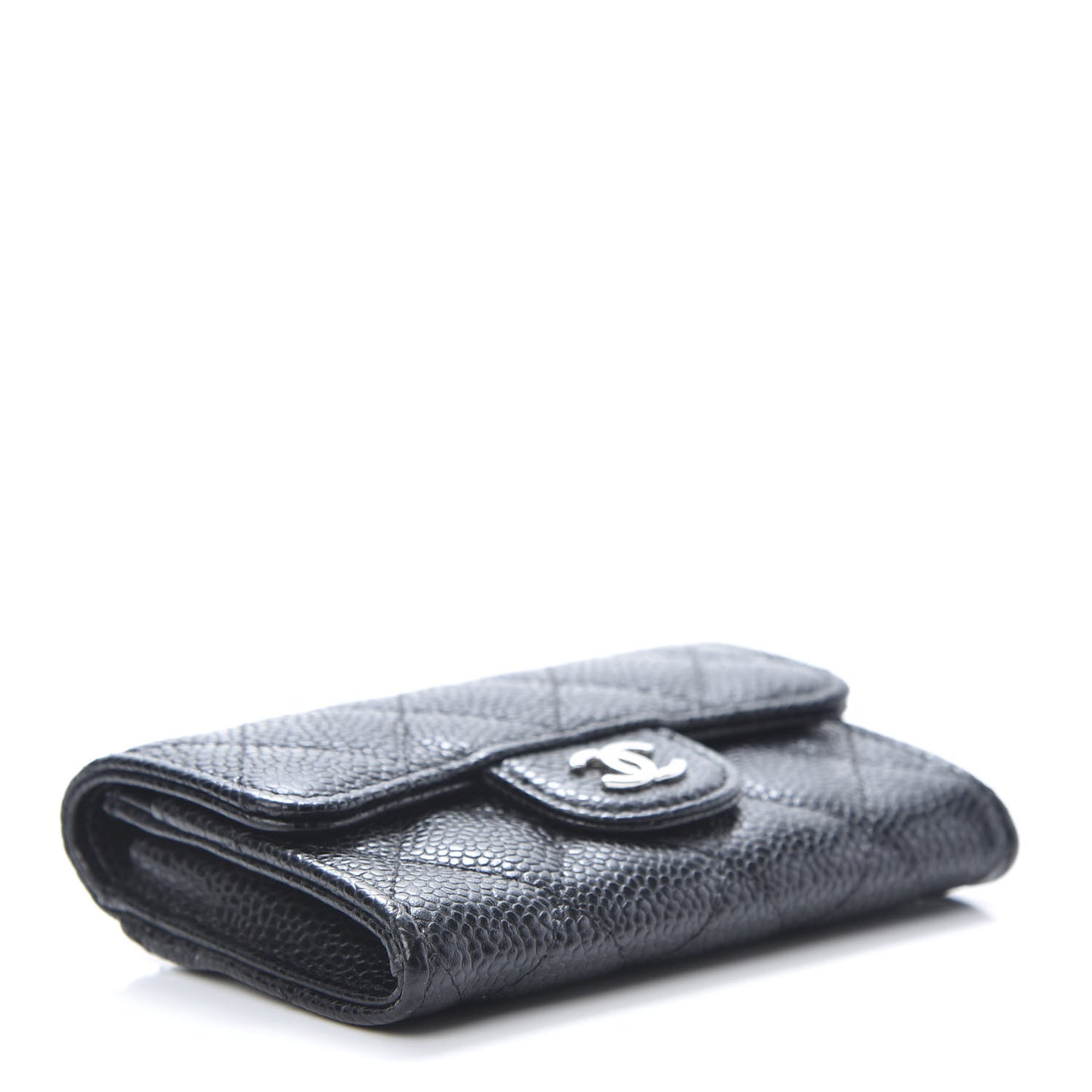 Caviar Quilted Flap Card Holder Wallet Black