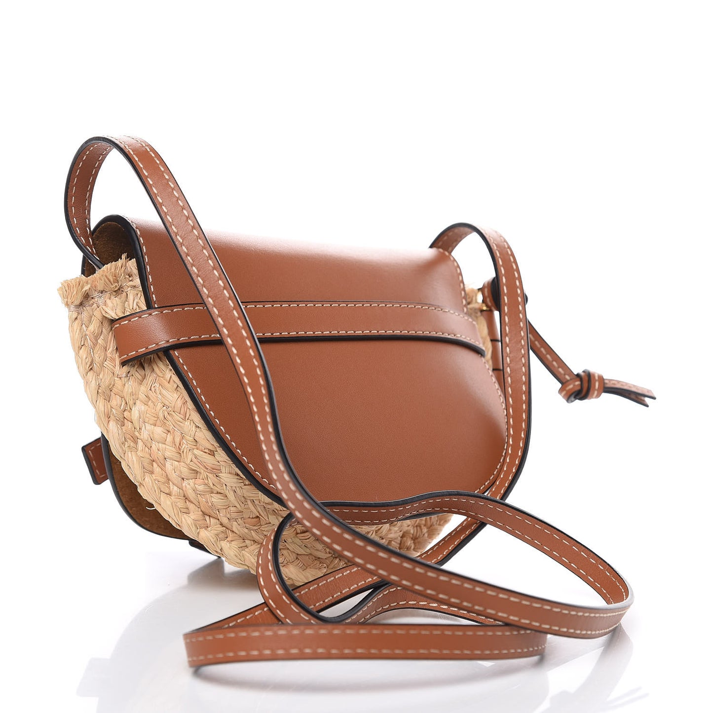 Calfskin Raffia Mini Gate Crossbody Bag Natural Tan
