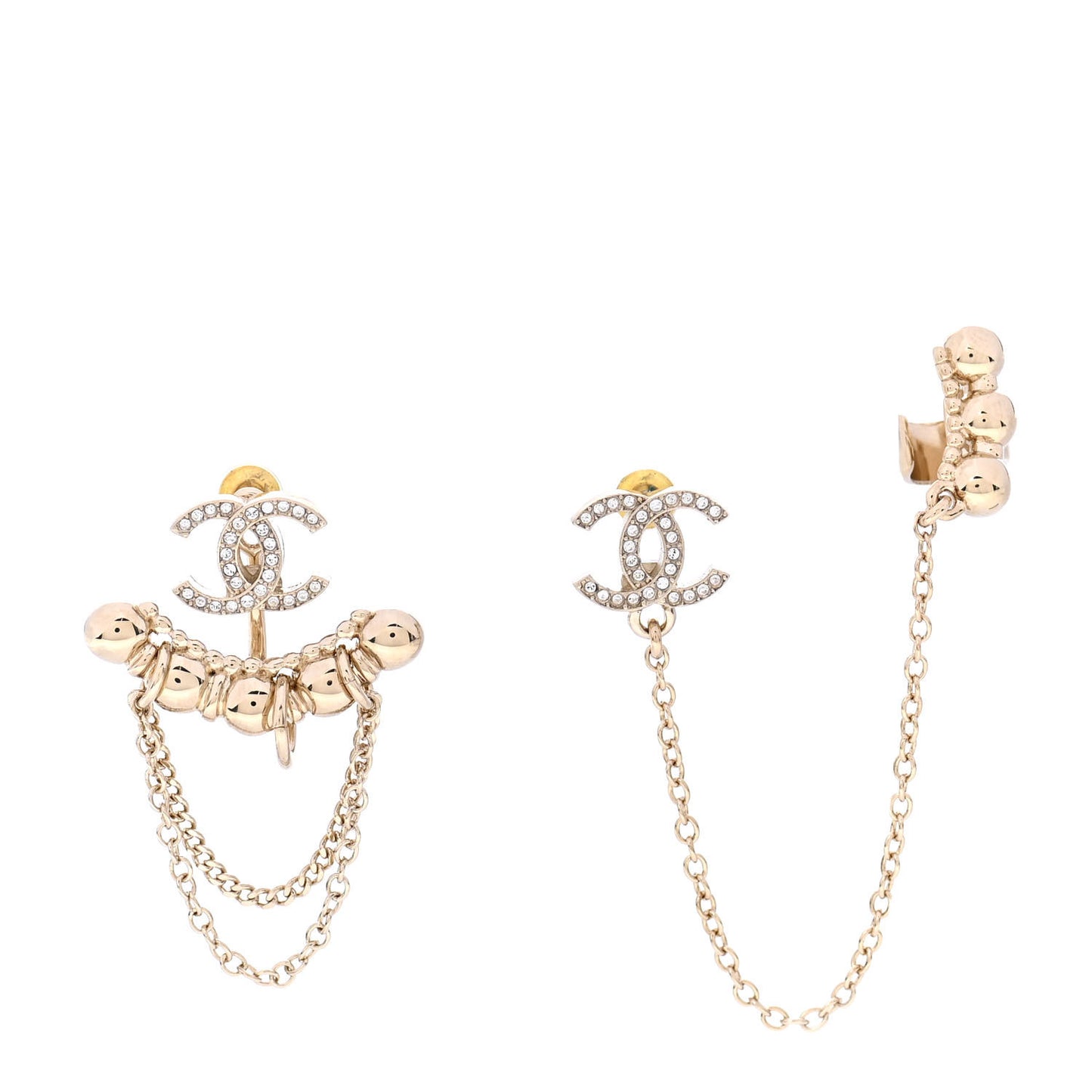 Metal Crystal CC Chain Cuff Earrings Gold