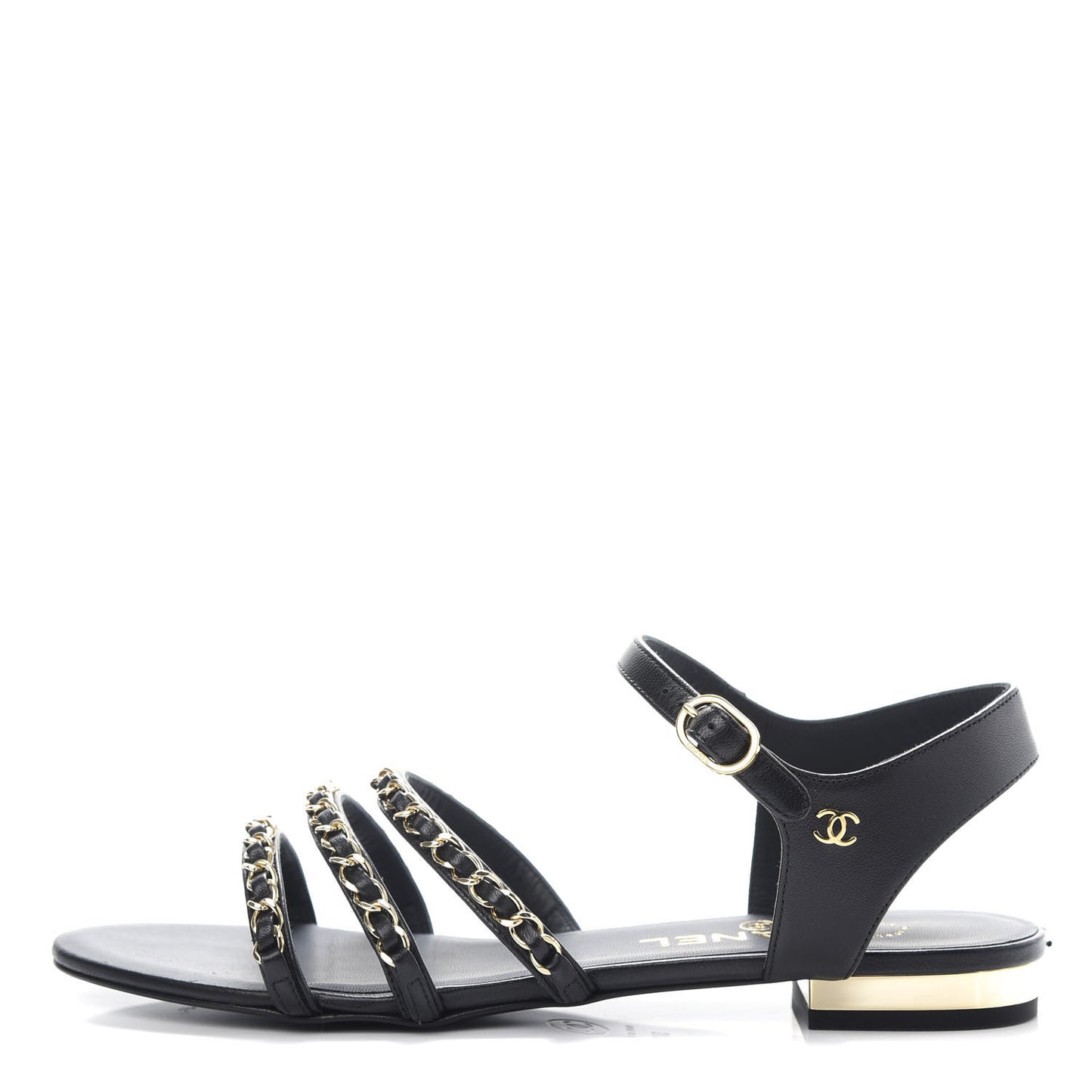 Lambskin CC Chain Sandals 37.5 Black