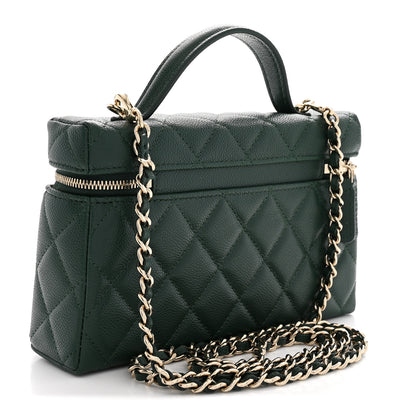 Chanel Caviar Quilted Top Handle Slim Vanity With Chain Dark Green 3 of 11
