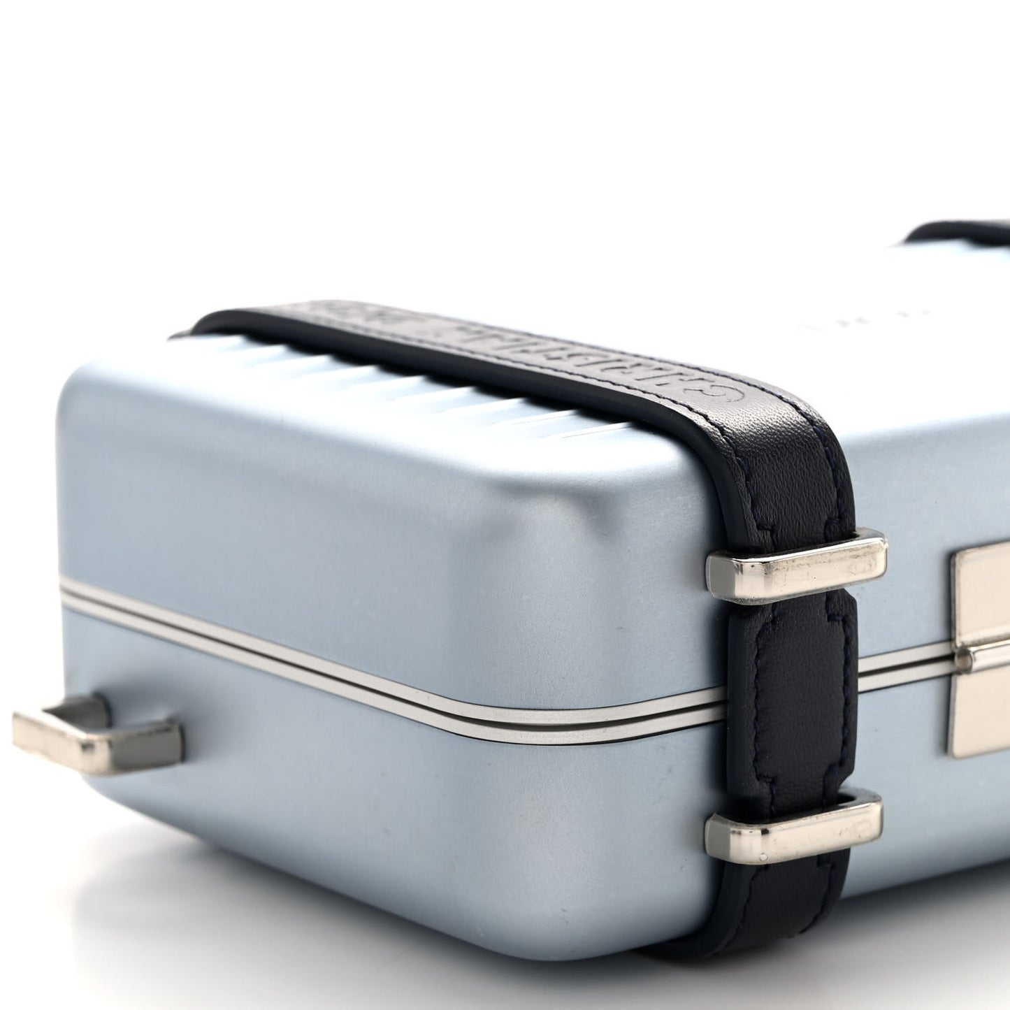X RIMOWA Aluminum Personal Clutch On Strap Bleu