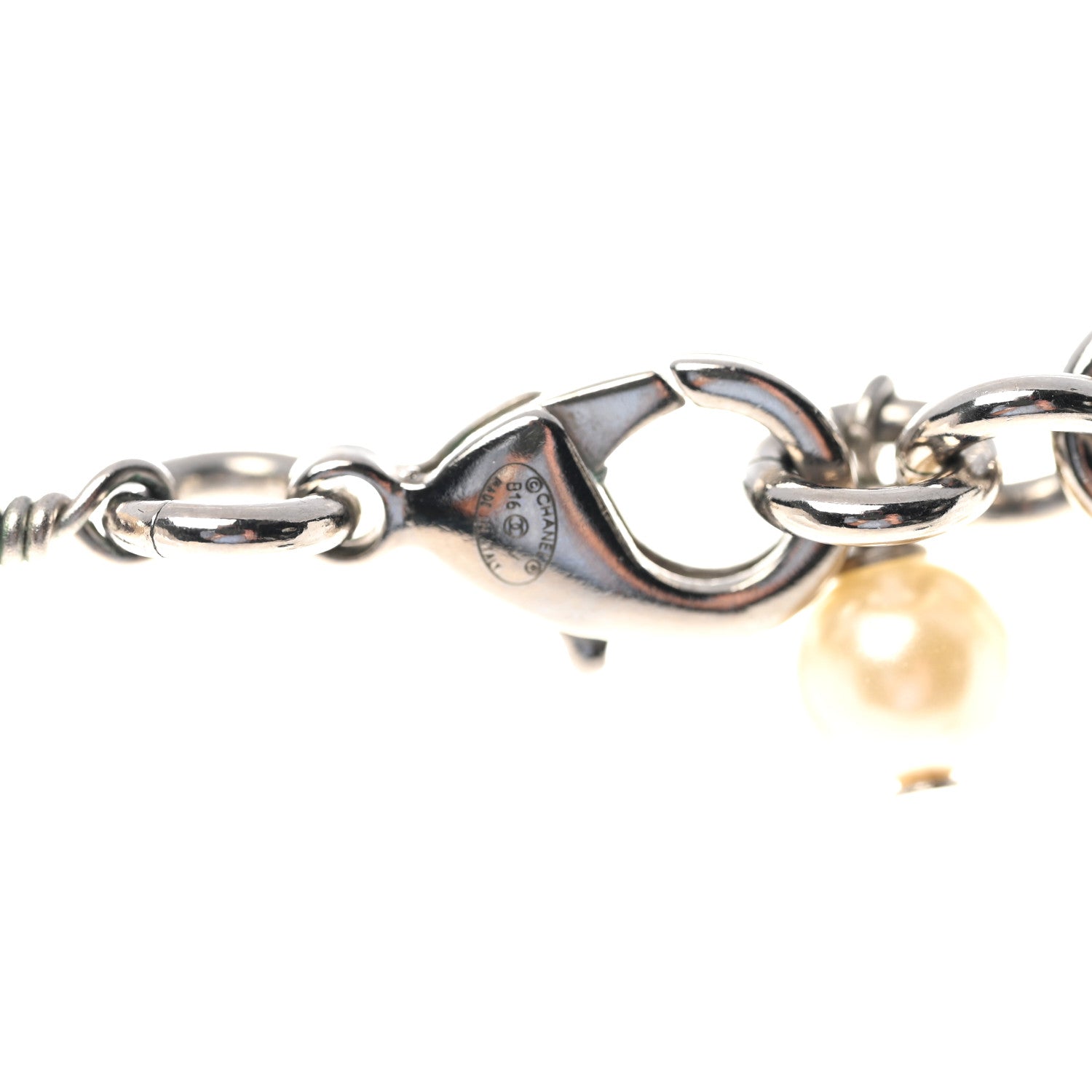 Chanel Graduated Pearl Crystal CC Long Necklace Silver 5 of 5
