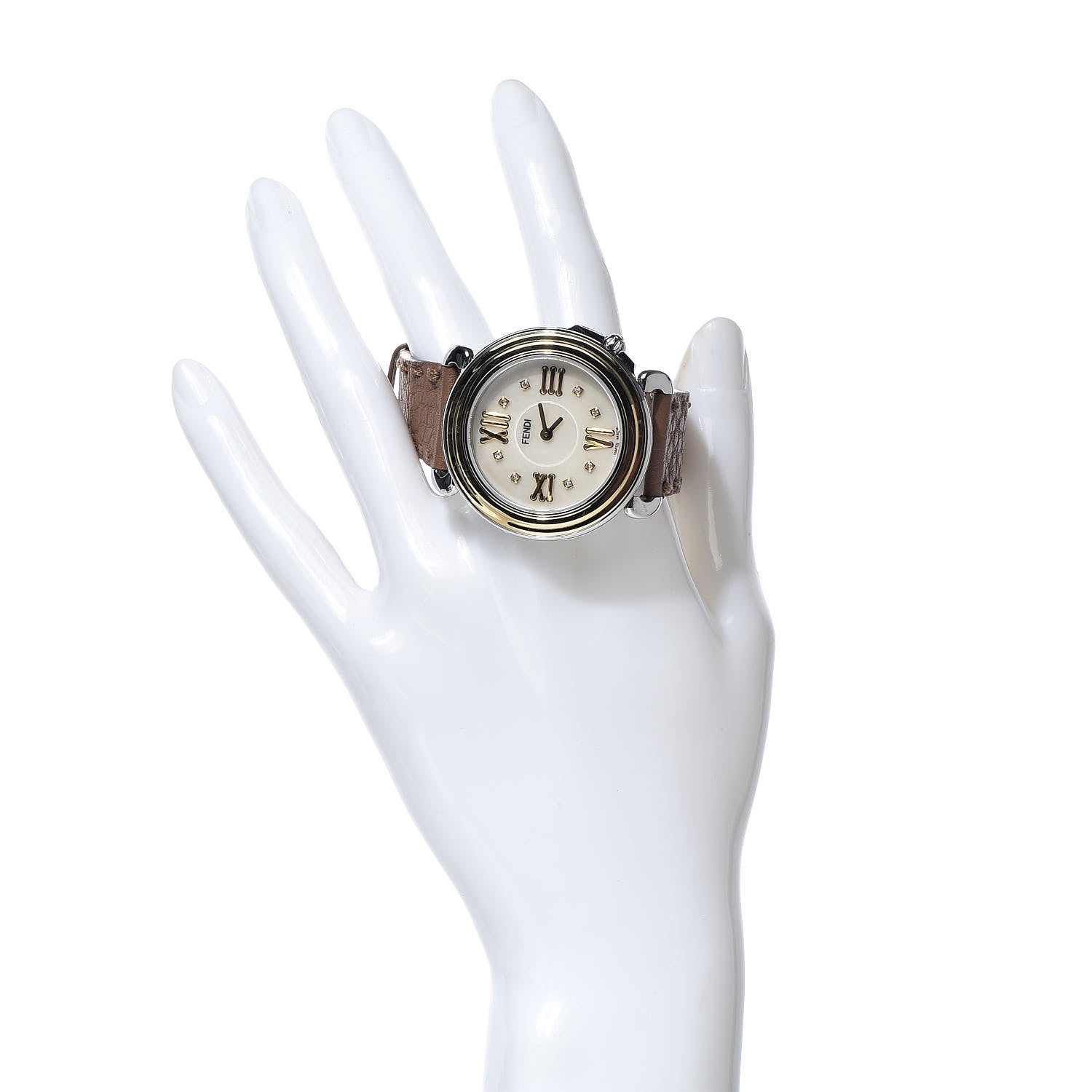 Fendi Stainless Steel Calfskin Diamond Mother of Pearl 37mm Selleria Quartz Watch Brown 2 of 10