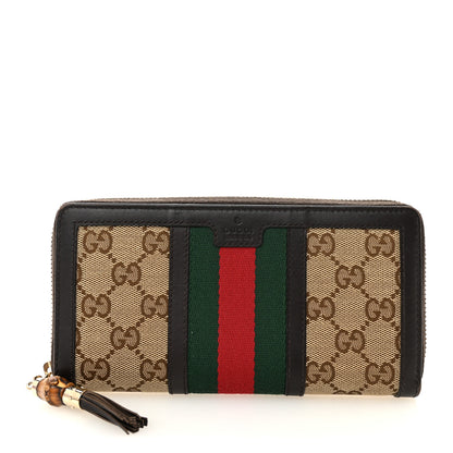 Gucci Monogram Web Rania Zip Around Wallet Beige Ebony Coco 1 of 9