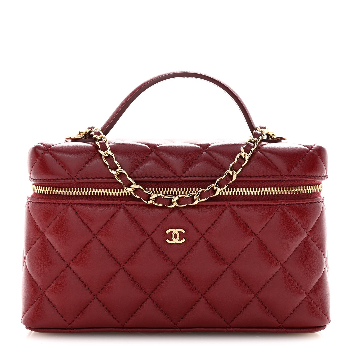 Chanel Lambskin Quilted Top Handle Slim Vanity With Chain Burgundy 1 of 11