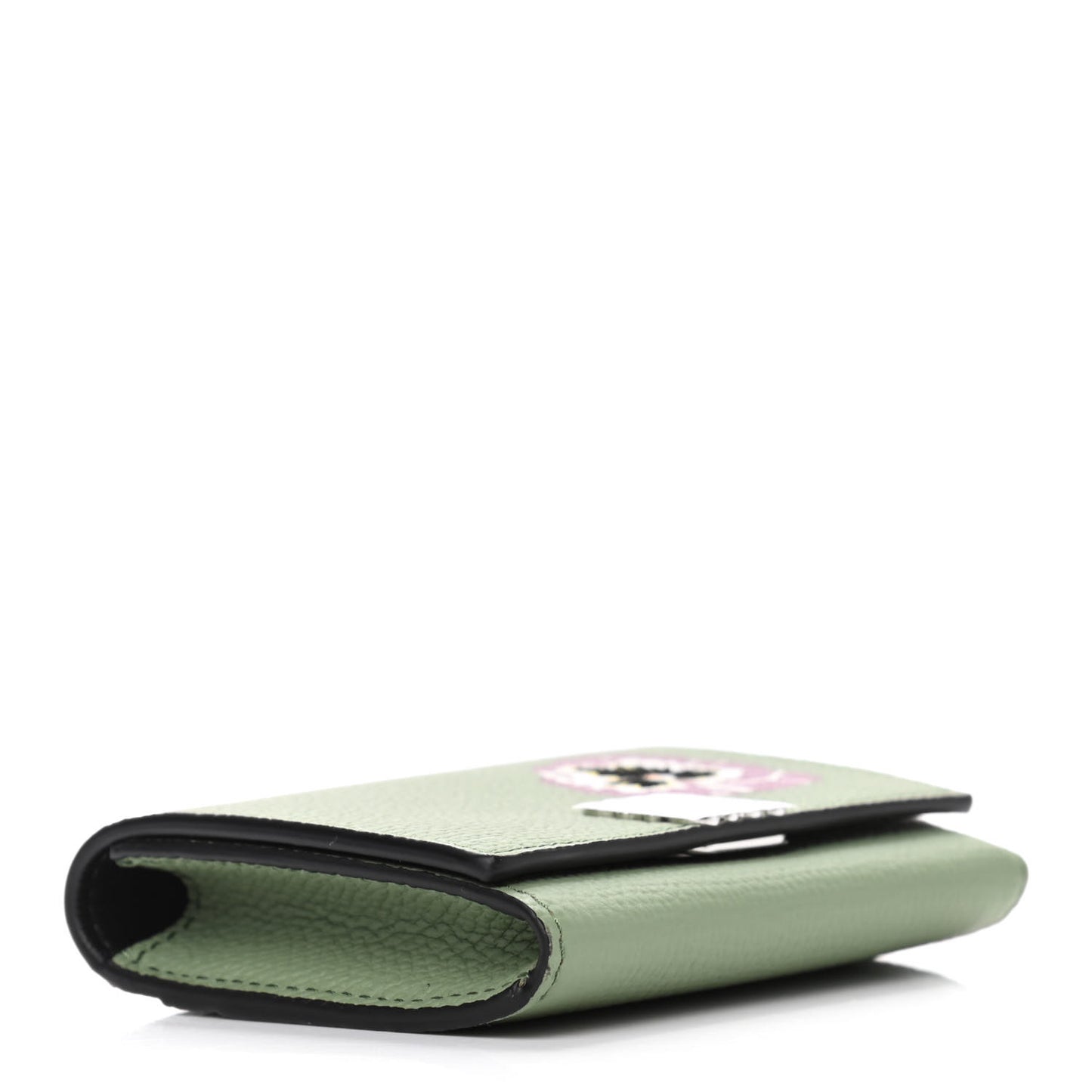 Pebble Grain Calfskin Pansies Print Coin Cardholder Rosemary