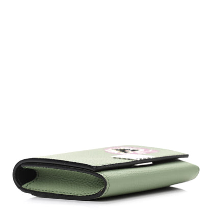 Loewe Pebble Grain Calfskin Pansies Print Coin Cardholder Rosemary 3 of 4