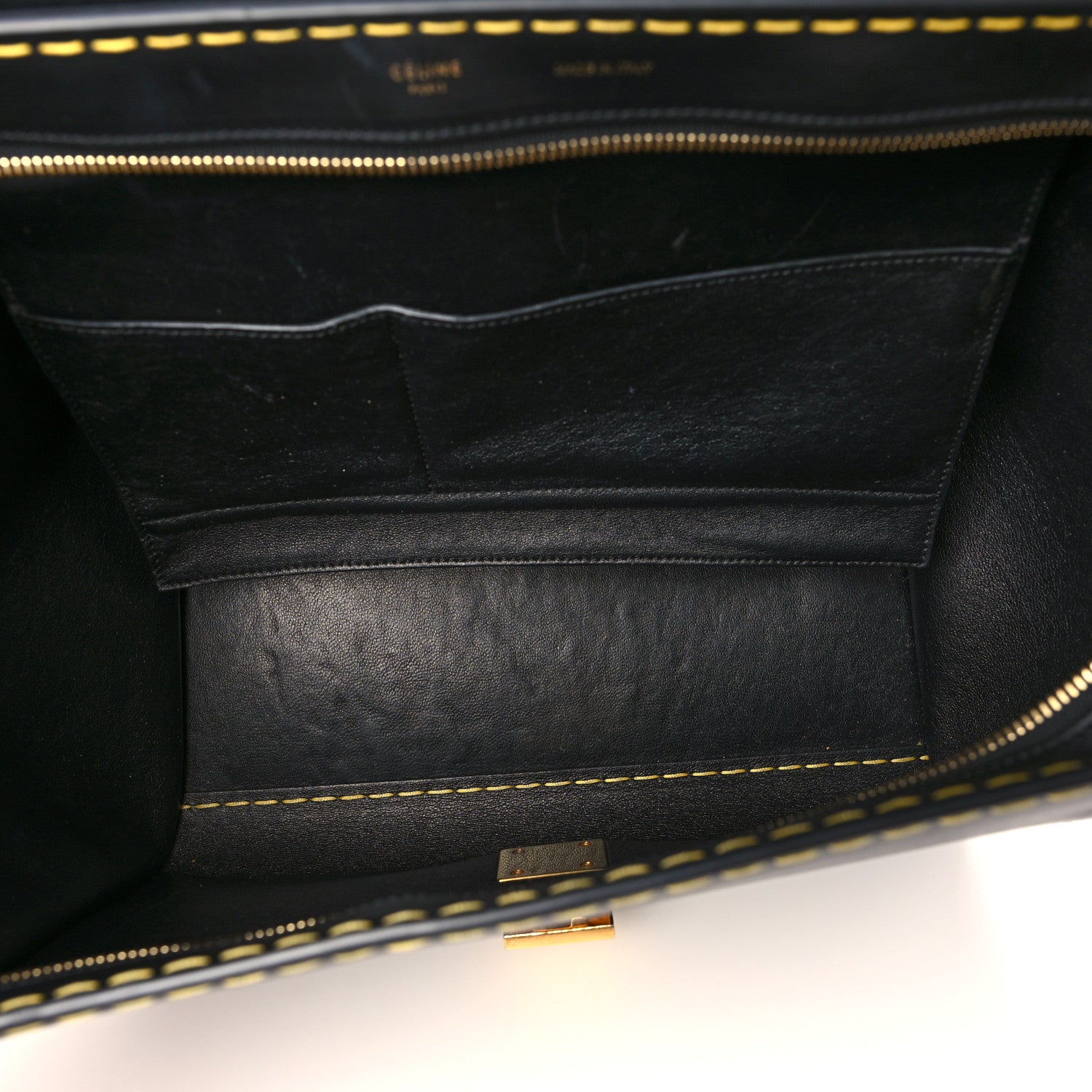 Celine Smooth Calfskin Yellow Stitching Medium Trapeze Black 5 of 10