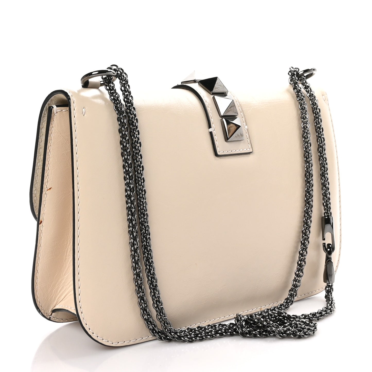 Craquele Calfskin Medium Glam Lock Rockstud Flap Light Ivory