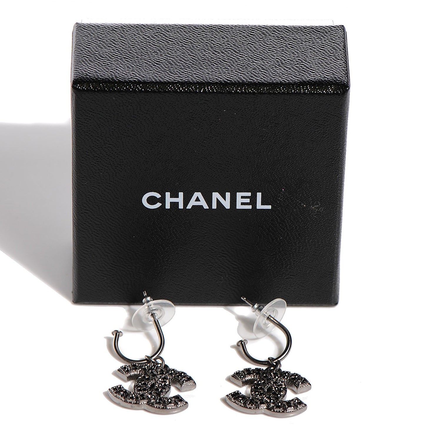 Crystal CC Drop Earrings Ruthenium
