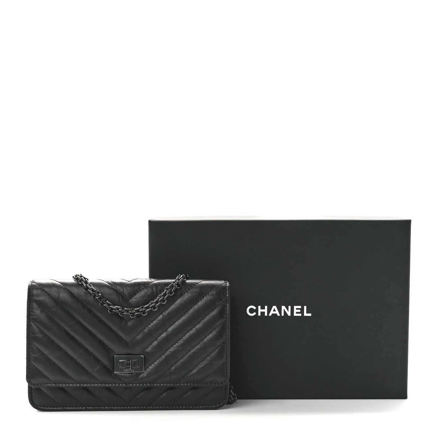 Aged Calfskin Chevron Quilted Reissue Wallet On Chain WOC So Black