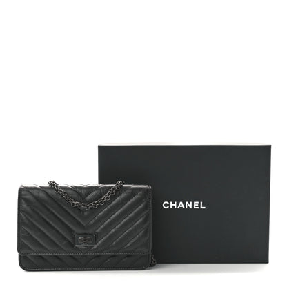 Chanel Aged Calfskin Chevron Quilted Reissue Wallet On Chain WOC So Black 12 of 12
