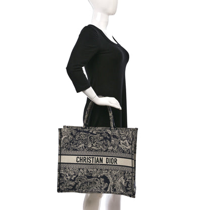 Christian Dior Canvas Embroidered Large Dioriviera Toile De Jouy Reverse Book Tote Blue 2 of 14