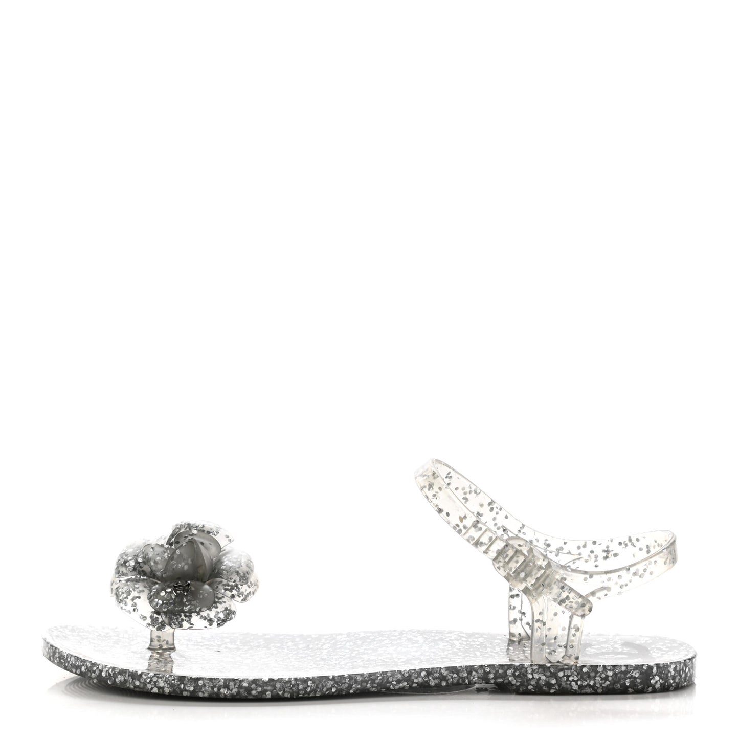 Jelly Camellia Glitter Thong Sandals 37 Grey