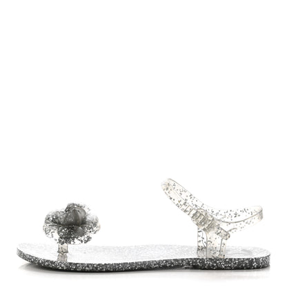 Chanel Jelly Camellia Glitter Thong Sandals 37 Grey 1 of 7