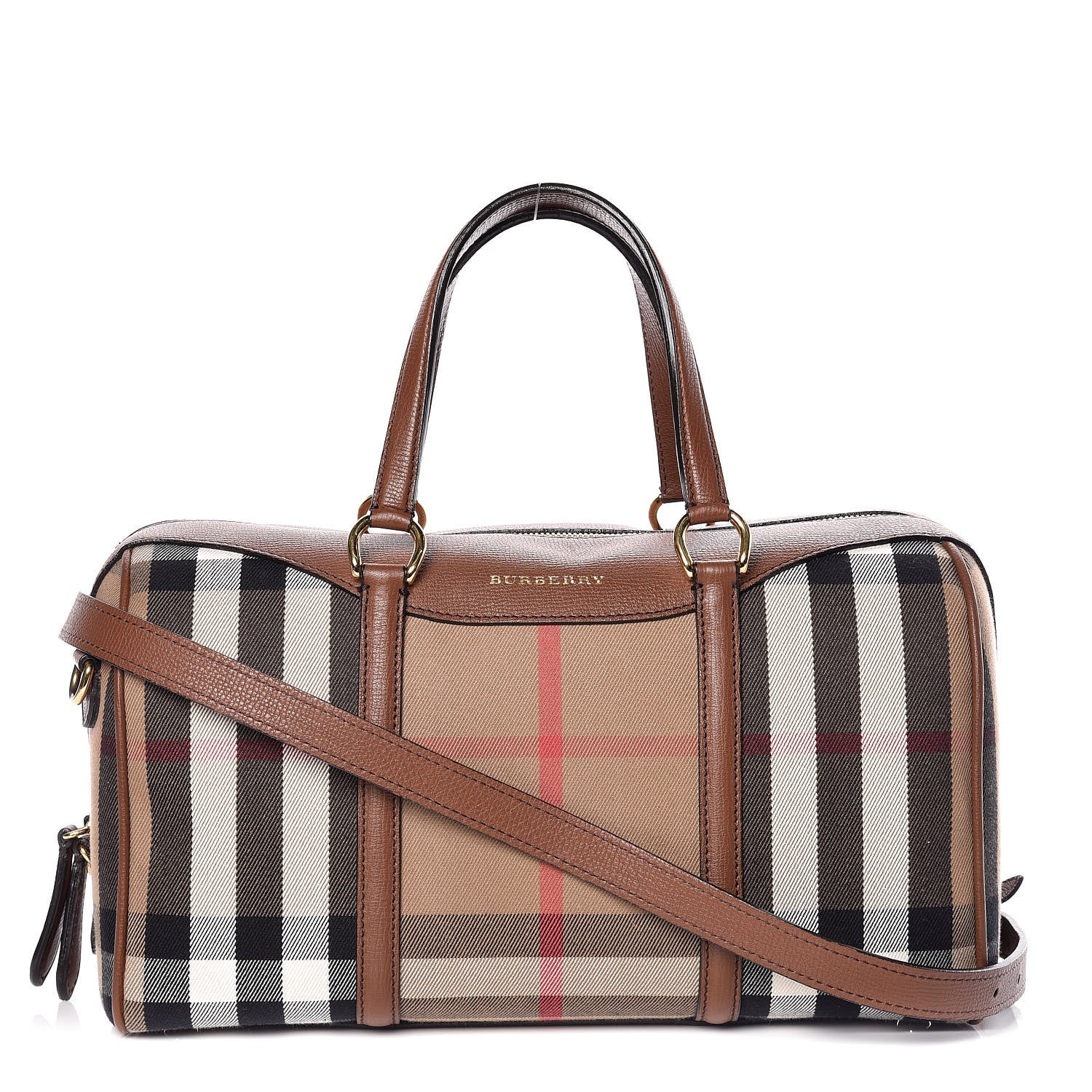Burberry House Check Derby Calfskin Medium Alchester Bowling Bag Tan 1 of 9