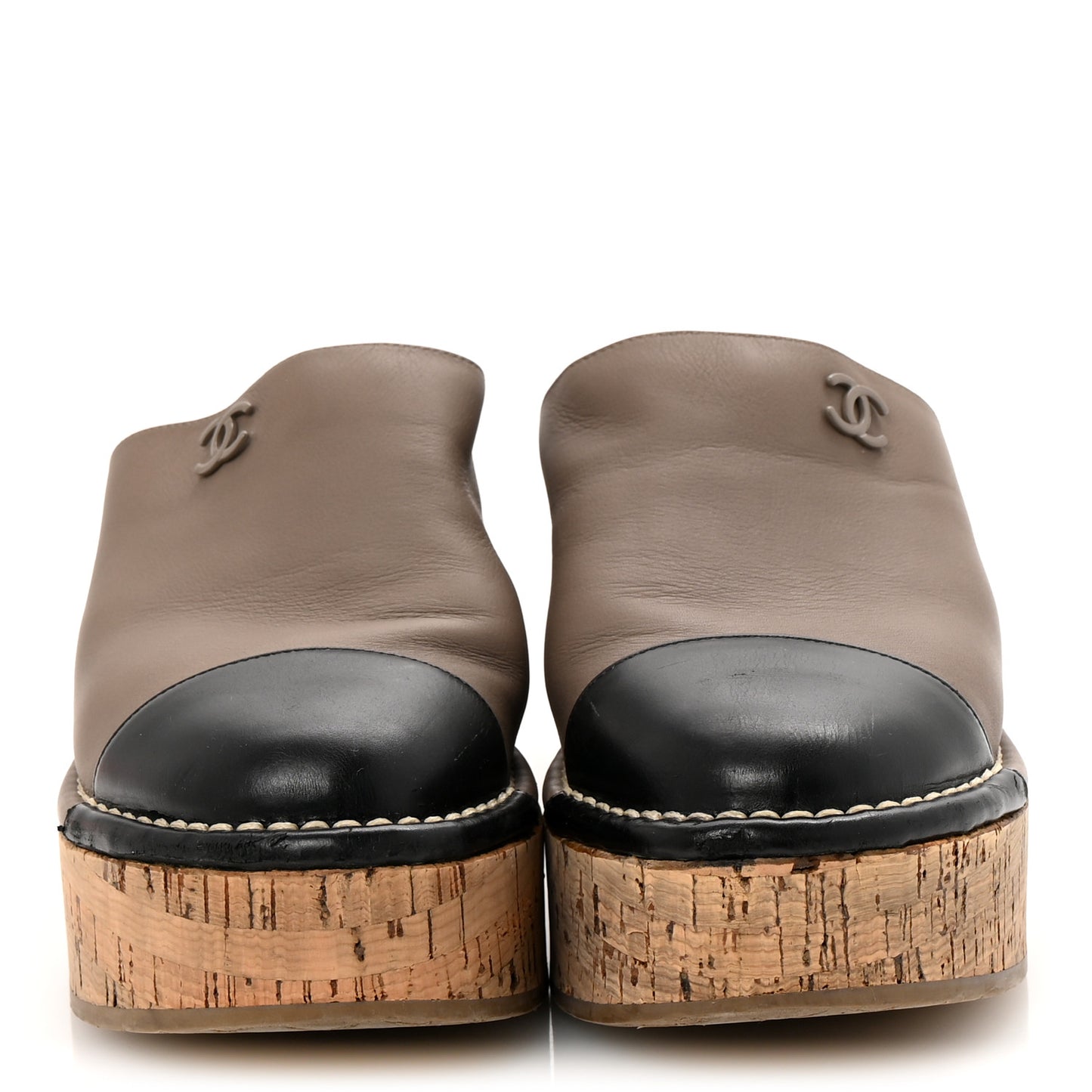 Calfskin Cork Cap Toe CC Clogs 38.5 Taupe Black