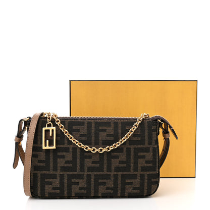 Fendi Fabric Jacquard Vitello Grace FF 1974 Baguette Pouch Tobacco Moro Sand 10 of 10