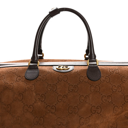 Gucci Suede Jumbo GG Debossed Textured Dollar Calfskin Savoy Travel Bag Wood Brown Chocolate 7 of 12