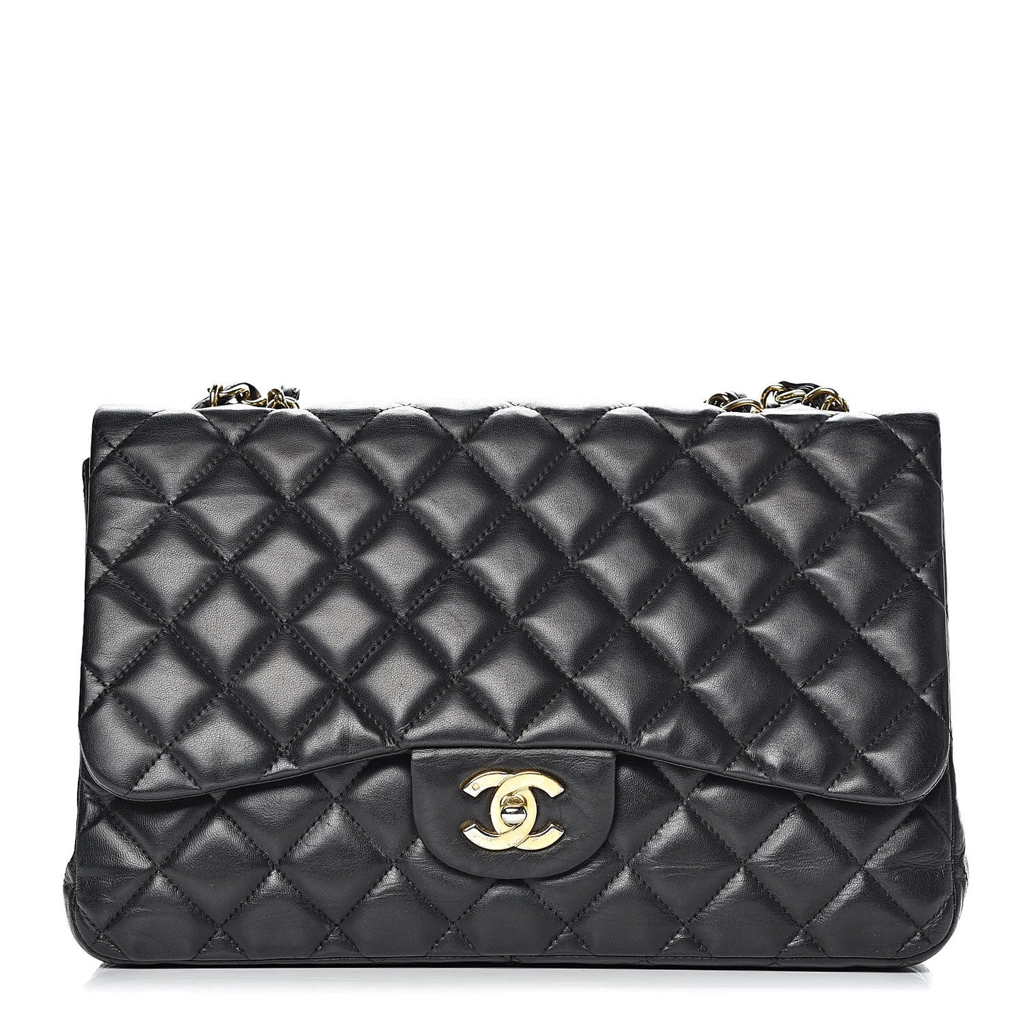 Lambskin Quilted Jumbo Single Flap Black
