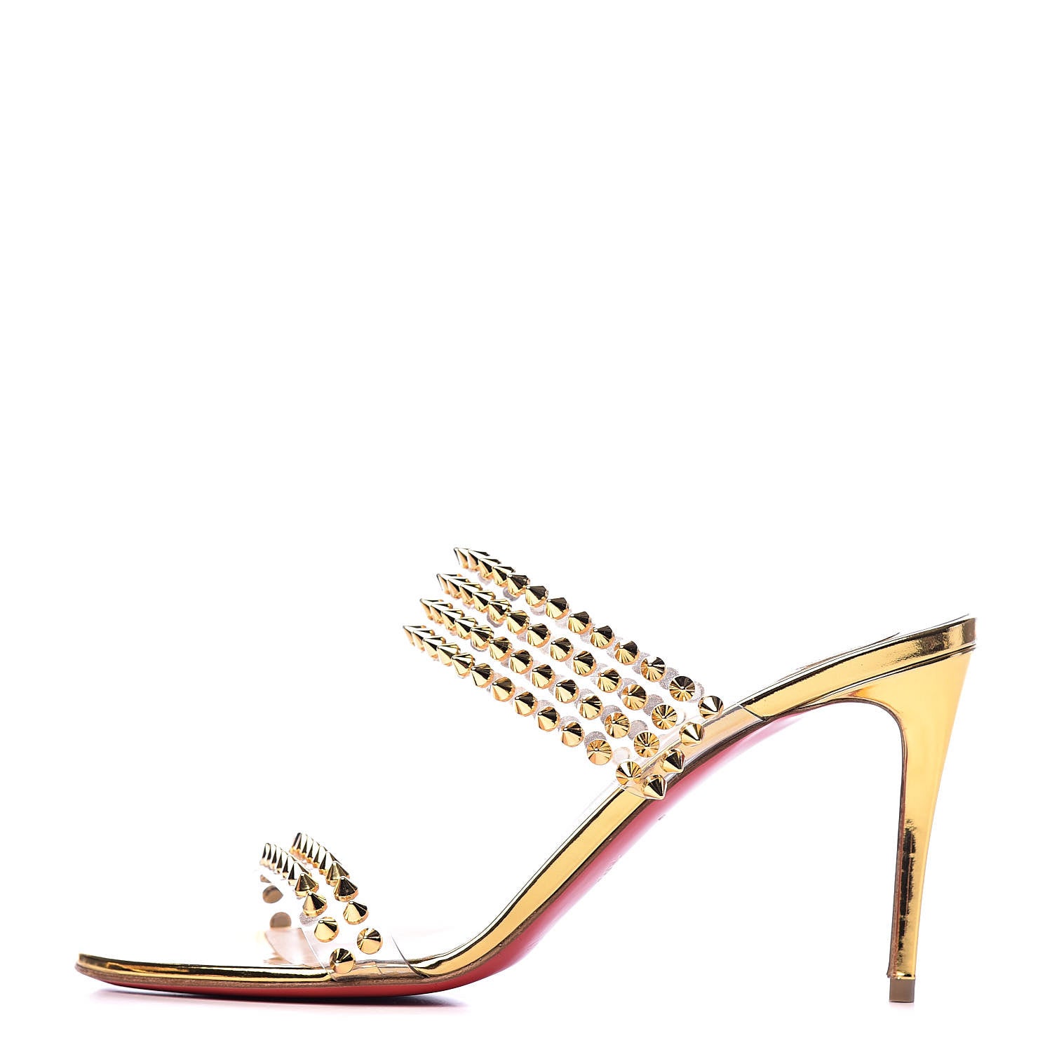 Christian Louboutin Specchio PVC Spikes Only 85 Slide Sandals 39.5 Gold 1 of 14