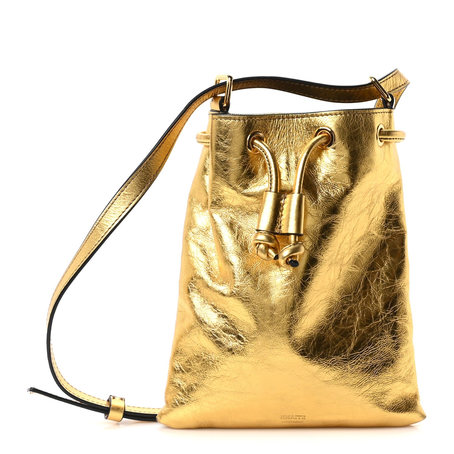 Khaite Metallic Crinkled Calfskin Small Greta Drawstring Bag Gold 1 of 9