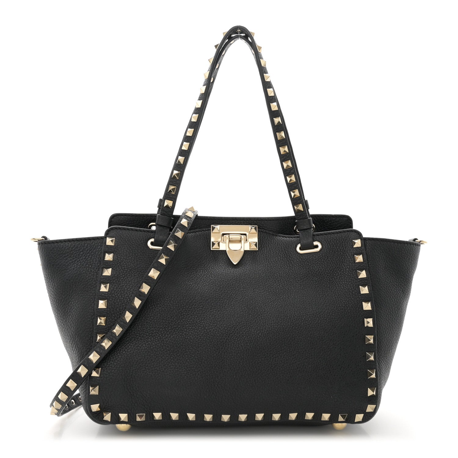 Valentino Garavani Grained Calfskin Small Rockstud Tote Black 1 of 9