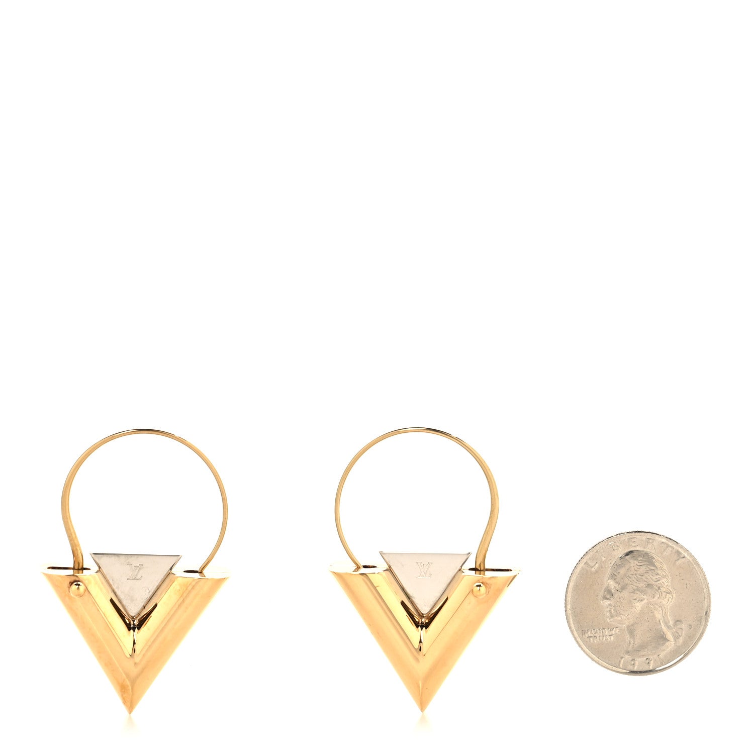 Louis Vuitton Metal V For Vuitton Earrings Gold Silver 2 of 4