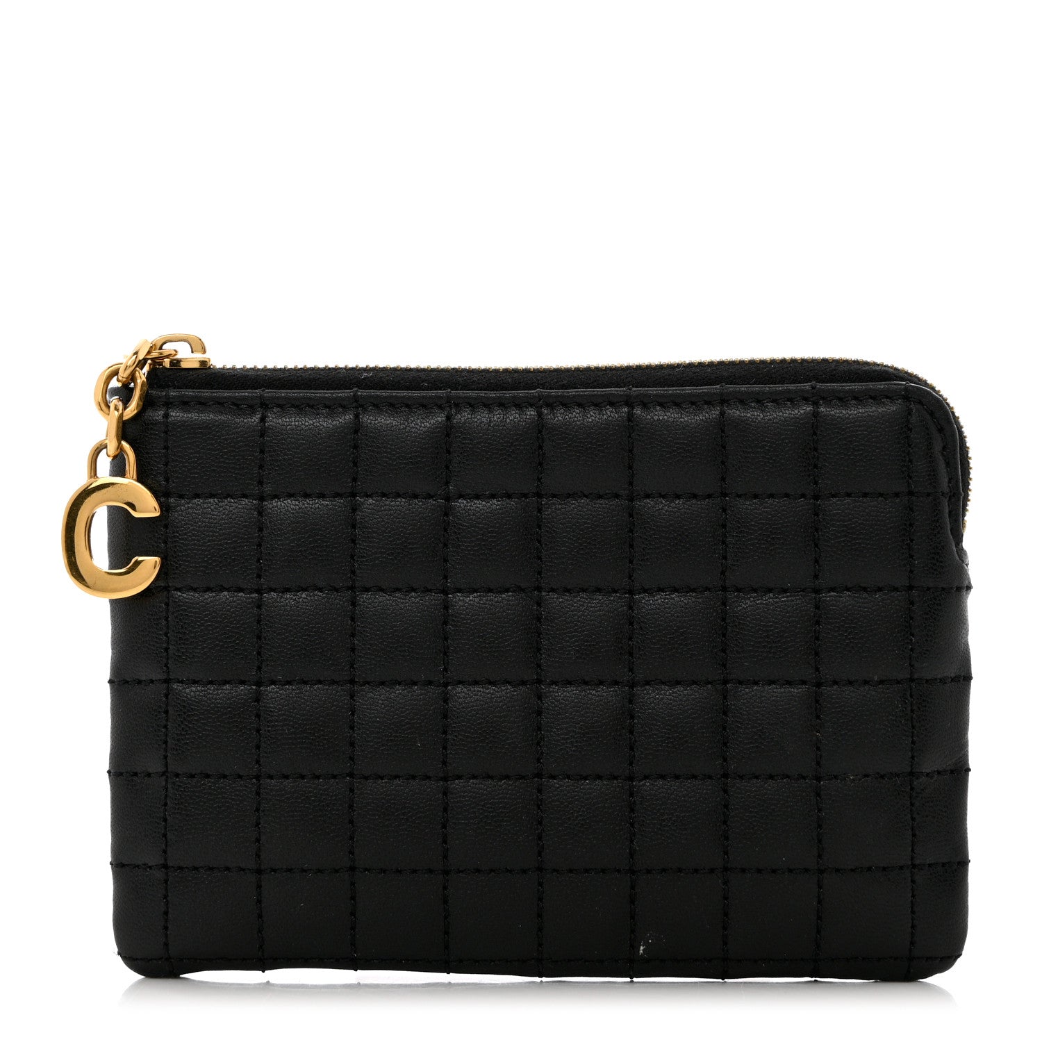 Celine Calfskin Quilted C Charm Coin Card Pouch Black 1 of 11